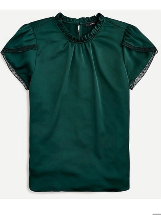 J. Crew Tops - J. Crew Emerald Green Satin Ruffle Neck Blouse